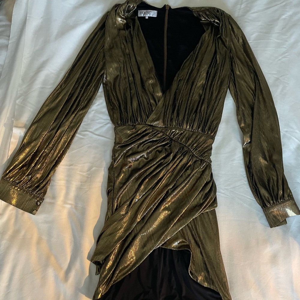 House of CB Metallic Gold Long Sleeve Dress
